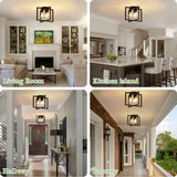 Bosomfr 3-Light Ceiling Light Fixture, Black Semi-Flush Mount Chandelier with Geometric Metal Shade, Farmhouse Industrial Lighting for Kitchen Living Room Bedroom Hallway Foyer, E26 Base Bosomfr