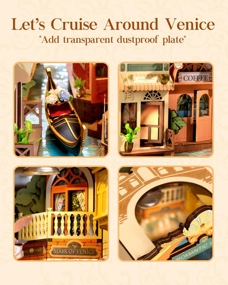 Rolife DIY Book Nook Kit for Adults, Miniature Dollhouse Booknook Kit, 3D Wooden Puzzle Creative Decorative Bookends Bookshelf Diorama Insert Crafts Hobbies Gifts (Romantic Venice) Rolife