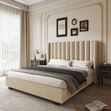 King Size Upholstered Lift Up Storage Bed Frame with 51.2" Tall Headboard, Velvet Wingback Tufted Design, Wood Slats Support, No Box Spring Required, Noise-Free Double Low Bed Frame (King,Beige) knoworld