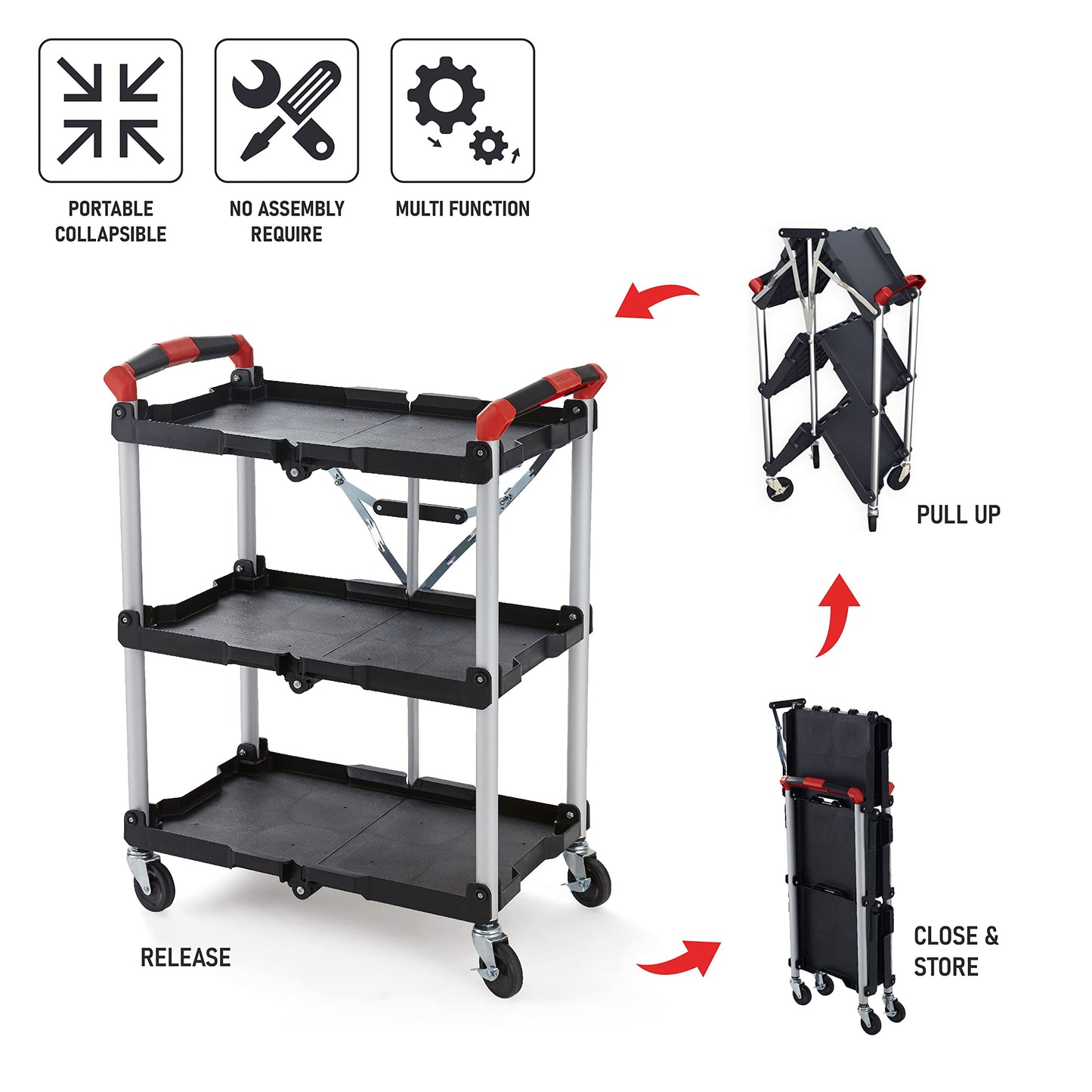 Olympia Tools 410-007 Pack-N-Roll 150 lbs Folding Collapsible Service Cart, Black/Red