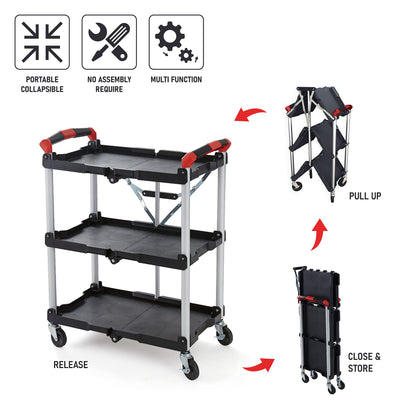 Olympia Tools 410-007 Pack-N-Roll 150 lbs Folding Collapsible Service Cart, Black/Red