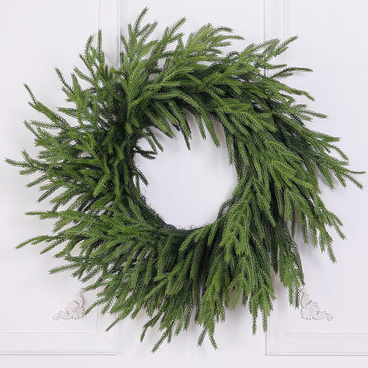 Real Touch Norfolk Pine Wreath - 24" Artificial Christmas Wreath Faux Pine Green Wreath for Front Door, Wall, Windows, Xmas Decoration