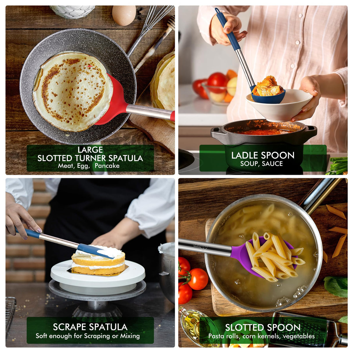 HOTEC Heat Resistant Silicone Kitchen Utensils, Cooking Utensil Set, Spatula Set, BPA Free, Kitchen Gadgets, Utensils Holder, Dishwasher Safe, 14pcs Multicolor HOTEC