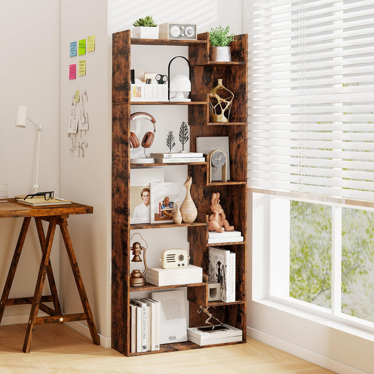 Tangkula 6-Tier Bookshelf, 64”H Tall Open Bookcase with Anti-Tip Kits, Home Office Free-Standing Wood Room Divider Display Shelf, Modern 11-Shelf Storage Rack for Study, Living Room (1, Rustic Brown) Tangkula