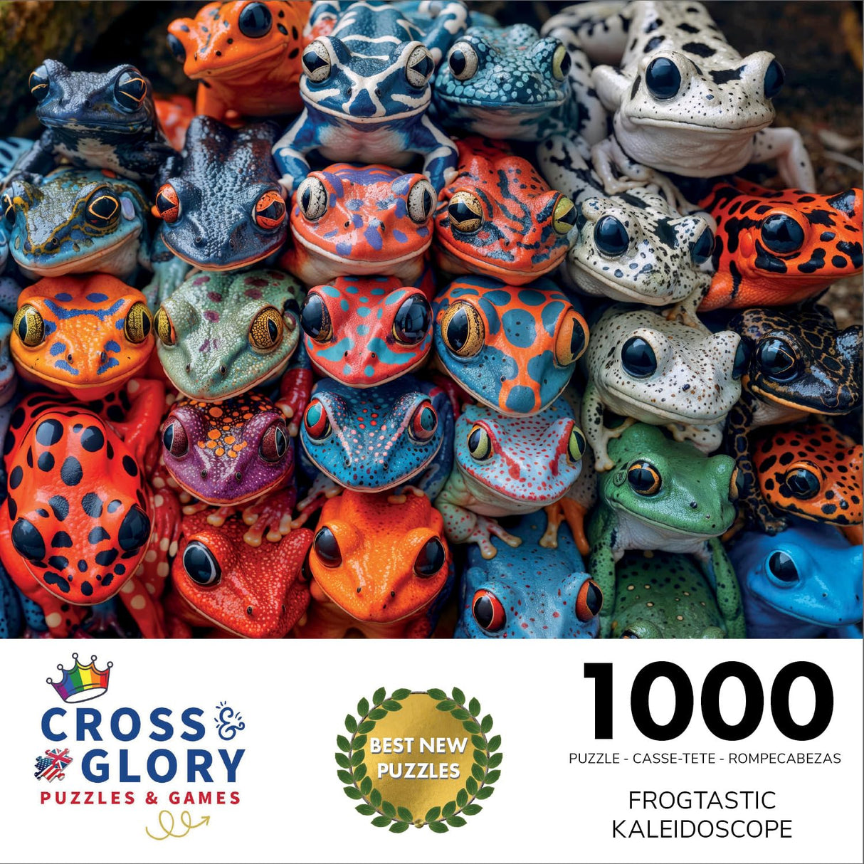 Cross & Glory - Frogtastic Kaleidoscope - 1000 Piece Jigsaw Puzzle for Adults | Vivid Frog Design | Satin Finish Cross & Glory