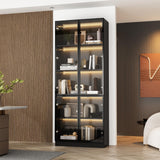 FUFU&GAGA Display Cabinet with Glass Doors and LED Lights, 78.7” Tall Bookshelf Glass Storage Cabinet with 5-Tier Shelf, Modern Bookcase for Living Room Office, Black 31.5”W x 14.2”D x 78.7”H FUFU&GAGA