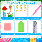 Thinkday 12 Pack Summer Diamond Painting Keychain Kits 5D Diamond Art Keychains DIY Painting Kit Summer Hanging Diamond Art Kits Diamond Art for Kids DIY Crafts (Summer) Thinkday