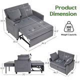 AYEASY Sleeper Sofa Bed, 3 in 1 Convertible Sleeper Couch Bed Pull Out, Small Loveseat Sofa, Futon Sofa Bed Full Size, 46" Velvet Love Seat with Pillow and Phone Holder for Living Room, Grey AYEASY