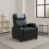 Manual Recliner Chair with Cup Holder – Classic PU Leather Reclining Single Sofa for Living Room, 3-Position Adjustable Recliner with Footrest and Headrest Pillow, Easy Assembly (Black) Generic
