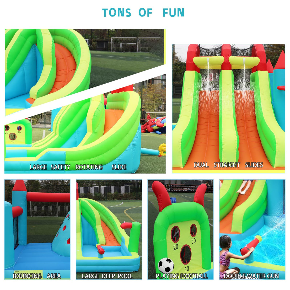 HIJOFUN Giant Inflatable Water Park, 10-in-1 Bounce House Combo, 3 Slides with Pool, Kids 3-12 HIJOFUN