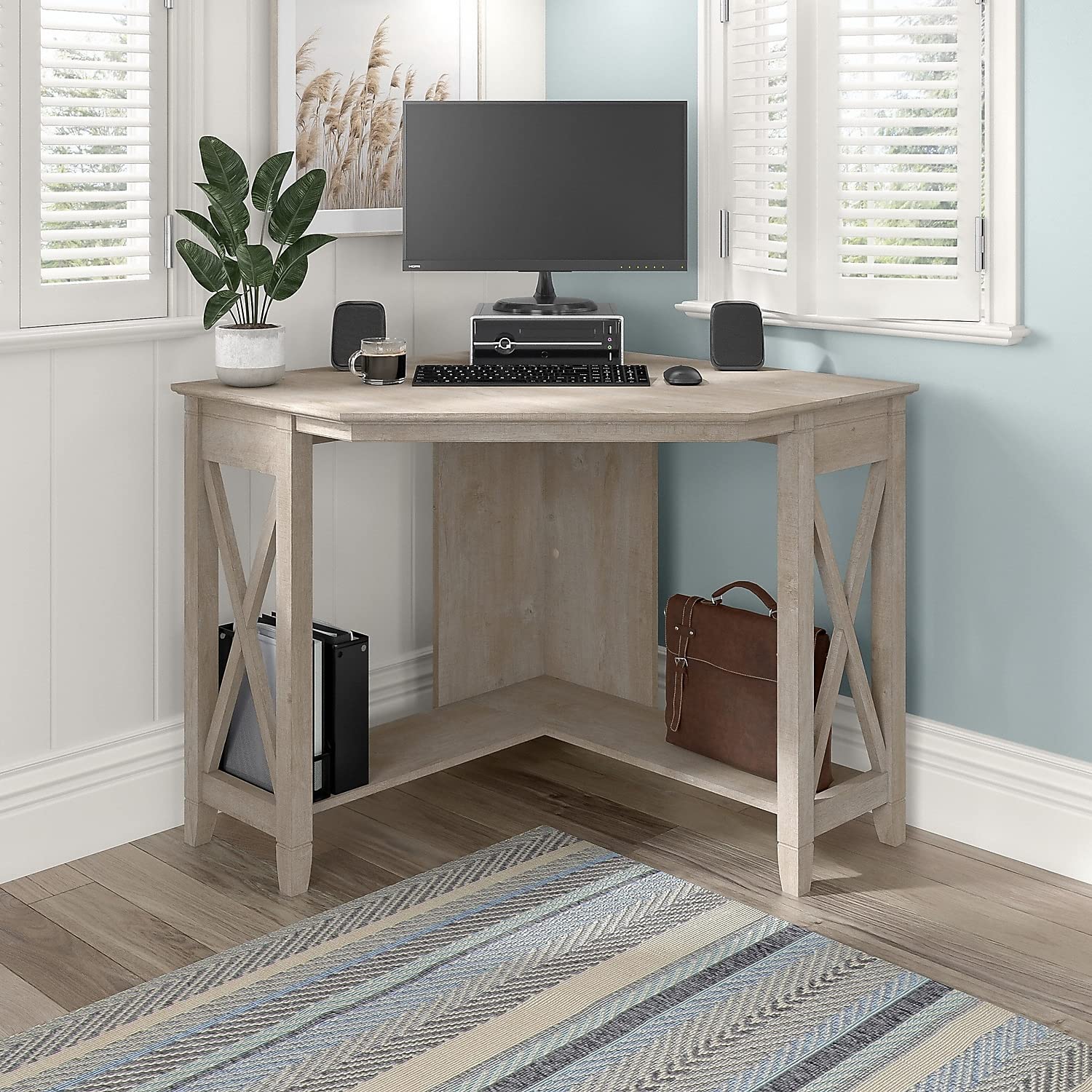 Bush Furniture Key West Small Corner Desk in Washed Gray - WoodArtSupply