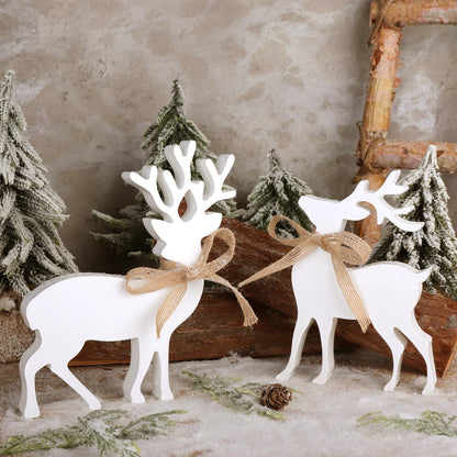 Treory 2Pcs Reindeer Christmas Decorations Indoor, Rustic Wooden Christmas Reindeer Figurine, Home Decor for Home Shelf Cabinet Table, Home Display, Tabletop