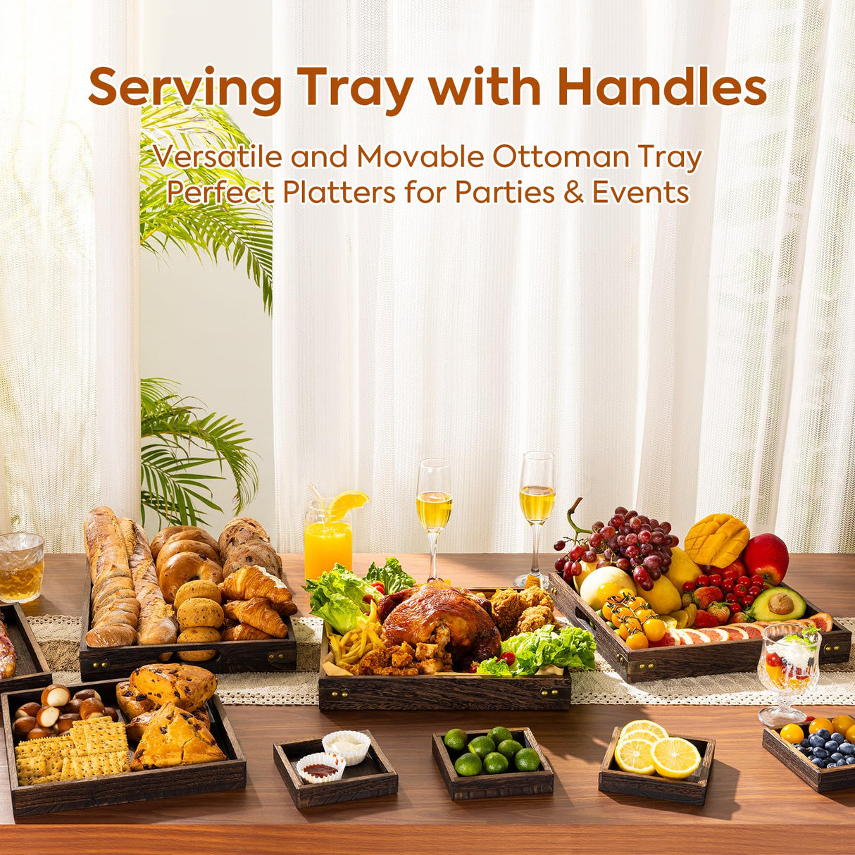 Yangbaga Serving Tray with Handles,13"*13"Wood Decorative Tray for Living Room,Modern Coffee Table Tray,Square Large Serving Platters for Home Decor,Ottoman,Bed,Kitchen,Bathroom, Breakfast,Bar Yangbaga