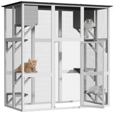 Mixcous Catio Outdoor Cat Enclosure, Large Kitty House Cat Condo Playpen with Platforms & Living House for Mulitiple Cats with Waterproof Roof 71", White Mixcous