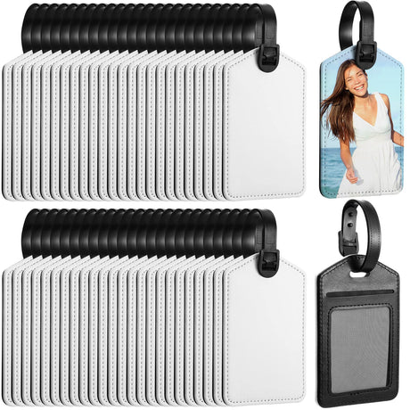 Sublimation Luggage Tags White Heat Transfer PU Leather Name Tag Blank Suitcase Tags Travel Business ID Card Holder for DIY Travel Suitcase Sports Bags Label Tag Holder Gift Craft, Rectangle (50 Pcs) Hillban