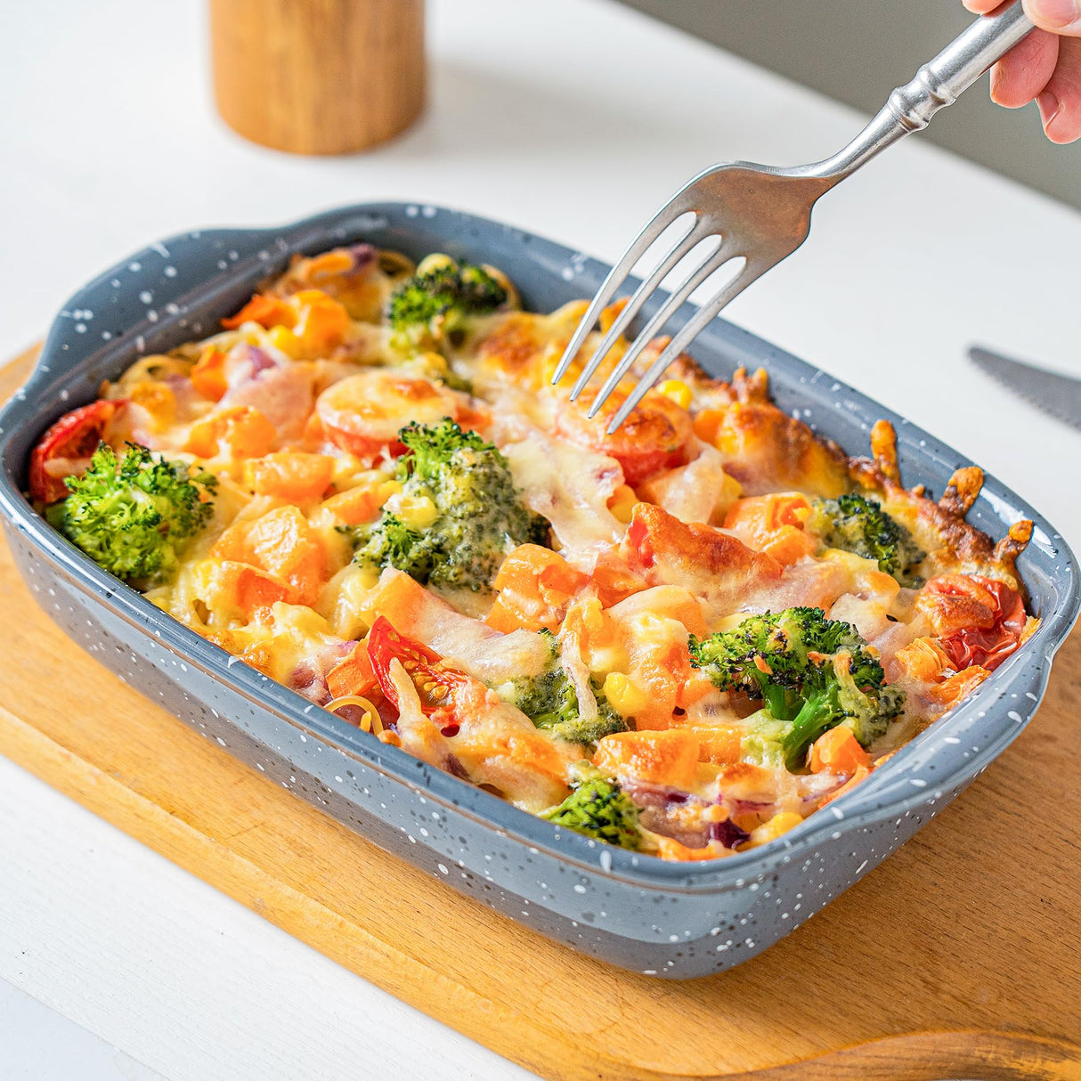 KROKORI Ceramic Bakeware Dish Set of 3, Rectangular Baking Casserole for Oven,High Heat Resistant,Lasagna Pan Deep with Handles,Handcraft Speckle Series (13.8''/12''/9.6''Grey) Krokori