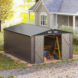 GVDV 10x14 FT Outdoor Metal Storage Shed, Durable Garden Shed with Updated Frame Structure for Backyard, Patio, Tool Storage, All-Weather Shelter for Bike, Gardening Tools, Lawn Mowers GVDV