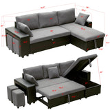ARCLIS 92.5" Sleeper Sofa Bed, Convertible 3-Seater L-Shape Couch Bed with Storage Chaise 2 Stools Pull Out Sofa Bed, Corner Sectional Sleeper Couch for Living Room Apartment (Gray) ARCLIS