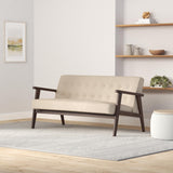 SONGMICS Loveseat Sofa, 2 Seater Cushioned Couch for Small Spaces, Mid-Century Modern 51.2-Inch Wide Seat with Solid Wood Armrests, Easy Assembly, for Living Room Bedroom, Sand Beige ULAC012M01 SONGMICS