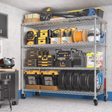 PrimeZone 4 Tier 55.5" Wx24 Dx76 H Wire Shelving with Wheels 2400lbs NSF Certified Storage Shelves Heavy Duty Metal Shelf Adjustable Rolling Rack Commercial Garage Restaurant Warehouse Kitchen Chrome PrimeZone