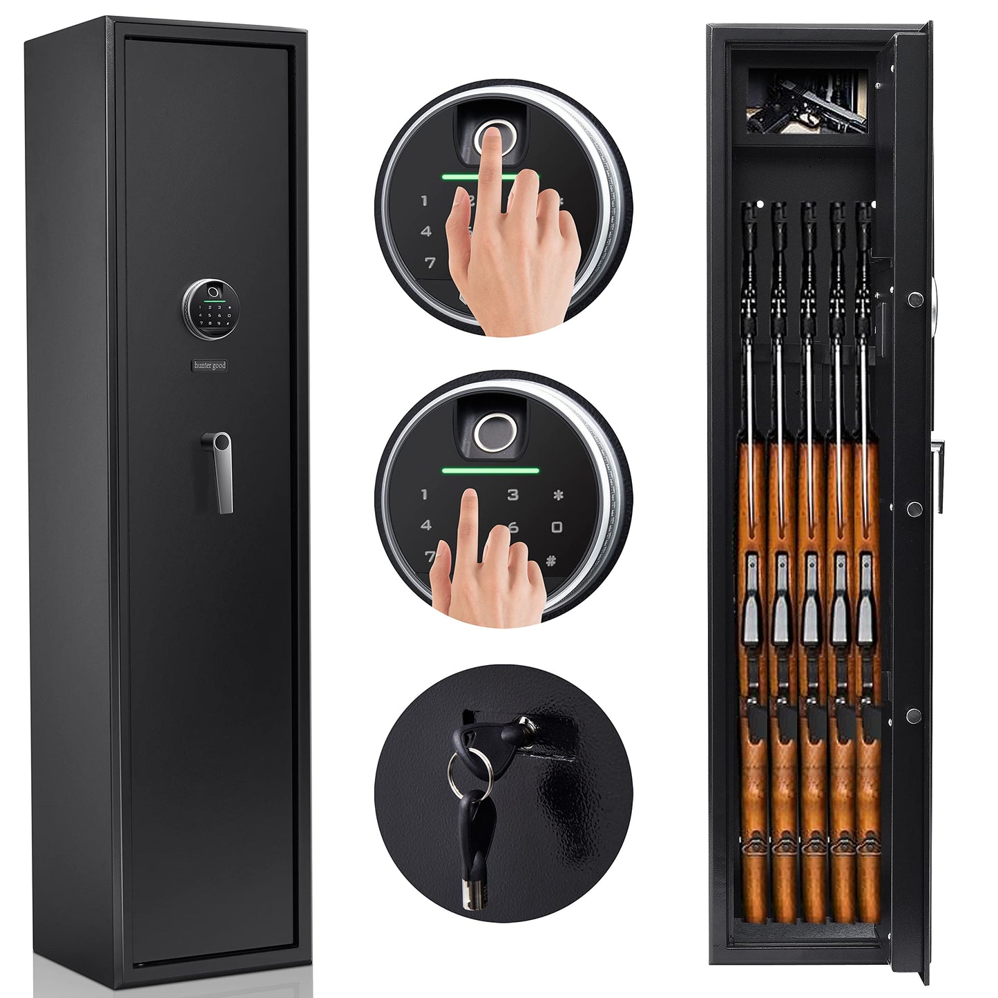 Rifle Safe 5 Gun Safes Quick Access Biometric Rifle Safe Gun Cabinets for Rifles and Shotguns Gun Safe for Rifles Storage Easier Smart Rifle Cabinet Provide Silence and Vibration Function