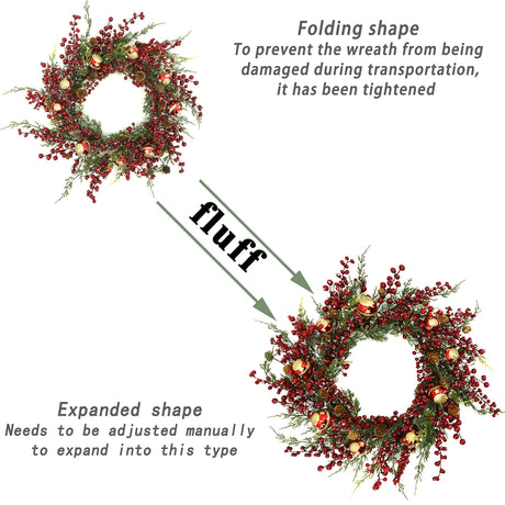 KORSMV 20 inch Christmas Wreaths for Front Door Winter Door Wreath with red Berry,Gold and red Christmas Ball for Front Door Indoor Outdoor Farmhouse Festival Home Decor KORSMV