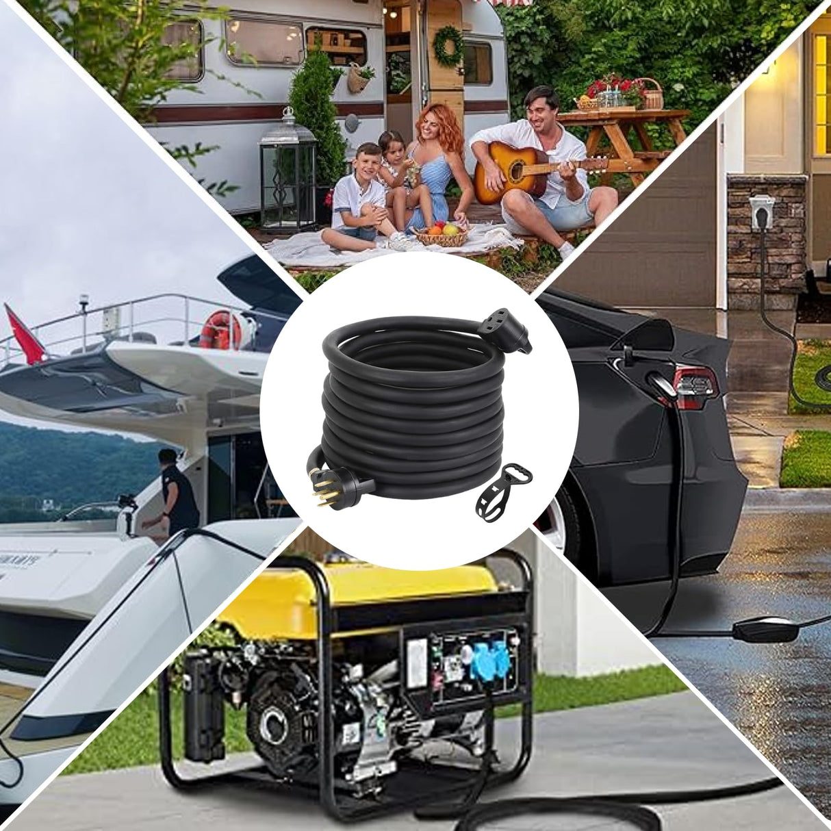 30FT 50 Amp NEMA 14-50P to 14-50R RV/EV Extension Cord - Outdoor with Grip Handle, 4 Prong, Flexible Heavy-Duty 6/3+8/1 Gauge（B2 S7