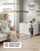 SONGMICS HOME Cat Litter Box Enclosure, Superfast Toolless Assembly, Cat House for Large Cats, Display Side Table, Push-to-Open Doors, Minimalist Modern, Snow White UPCL013W01 SONGMICS HOME