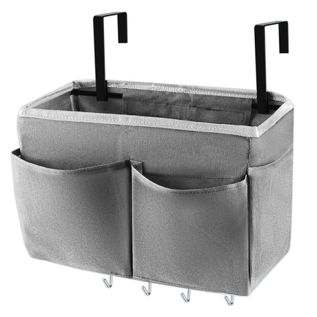 Retyion Bedside Storage Bag with 4 Hooks Multi-Function Hanging Organizer Caddy for Headboards Bunk Bed Hospital Bed (Grey) Retyion