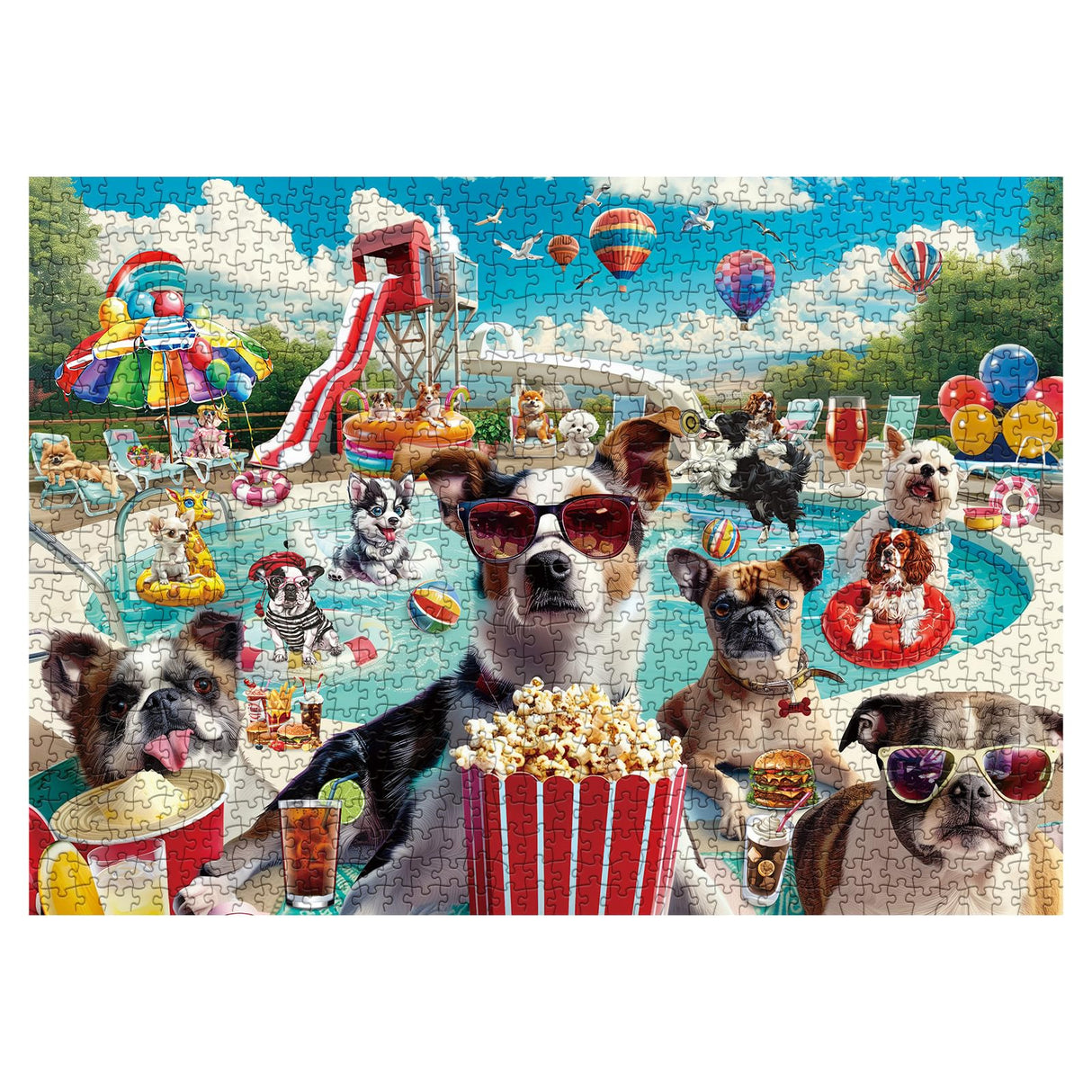 Dog Summer Puzzle for Adults 1000 Piece, Funny Puppy Animal Jigsaw Puzzles, Food Party Puzzles BBOLDIN
