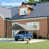 Quictent 10x15 ft Heavy Duty Car Canopy Galvanized Frame Carport Outdoor Party Tent Boat Shelter with 3 Reinforced Steel Cables - Grey Quictent