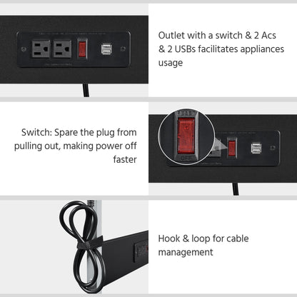 Yaheetech Mobile Home Office Desk with Power Outlet and 2 USB Charging Ports for Studying, 3 Tiers Computer Desk with Keyboard Tray and Charging Station, Rolling PC Laptop Table for Small Space, Black