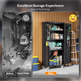 VINGLI 72'' Tall Garage Storage Cabinet, Metal Storage Cabinet with Pegboards, Wheels, Locking Doors and Adjustable Shelves (Black, 32''W x 16''D x 72''H) VINGLI