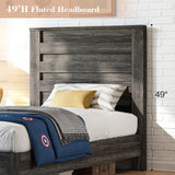 LUXOAK Twin Farmhouse Bed Frame with 49" Fluted Headboard, Wooden Platform Bed with Natural Grain, Noise-Free, No Box Spring Needed, Rustic Grey LUXOAK