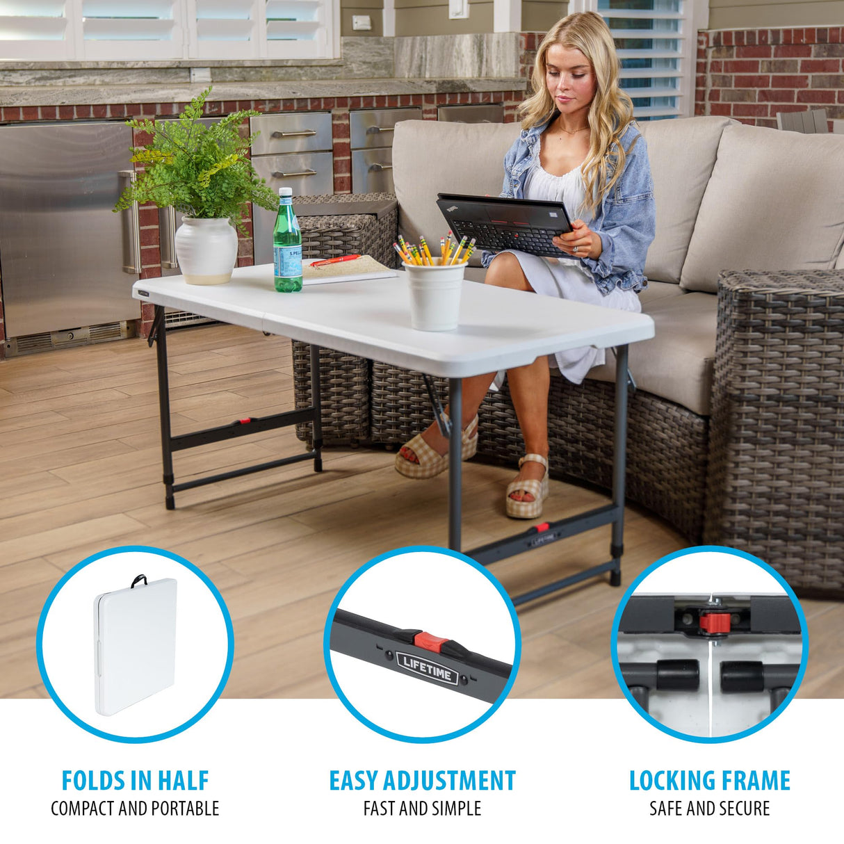 Lifetime Height Adjustable Folding Table, 4 Foot Lifetime