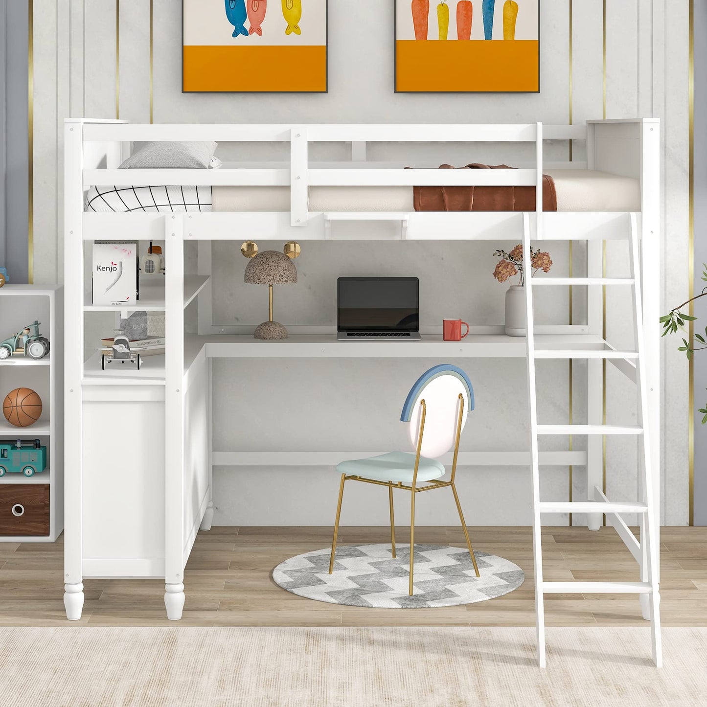 Solid Wood Full Loft Bed with Integrated Desk and Storage by Harper & Bright Designs - WoodArtSupply