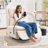 Oversized Power Recliner Chair for Adults,270°Swivel Rocker Recliner with USB Port,Electric Glider Recliner Chair with Storage,Nursery Rocking Chair with Phone Holder,Beige Rhevoy