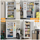 Aobabo 73" H Metal Storage Cabinet with Wheels for Garage, Locking Steel Storage Cabinet with 4 Shelves and Hooks, for Home Office, White, Assembly Required Aobabo
