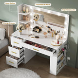 YITAHOME Vanity Desk with Mirror and Lights, Makeup Table with Charging Station, Large Vanity Set with 4 Drawers, Cute Makeup Desk with 6 Storage Shelves, White YITAHOME
