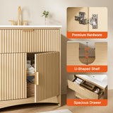 Amada 30″ Bathroom Vanity with Ceramic Sink, Modern Undermount Vanity Sink Cabinet with 2 Doors and 1 Drawer, Fluted Free Standing Bathroom Storage Cabinet with Sink Combo Set, Natural Oak AMADA HOMEFURNISHING