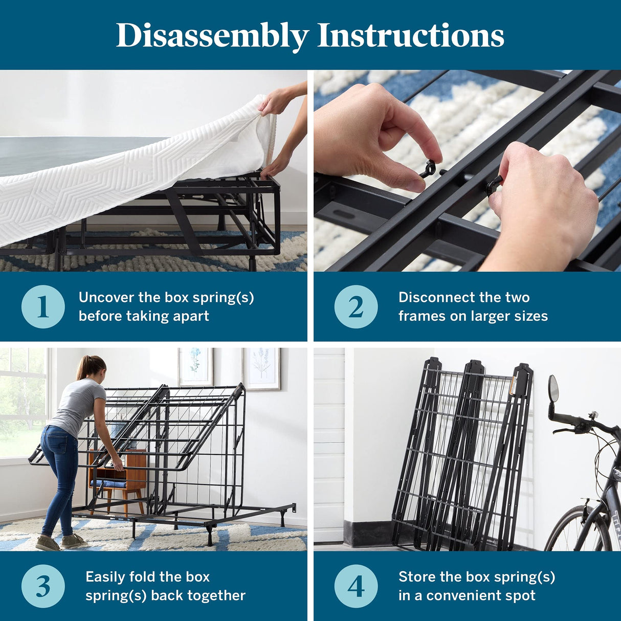 LUCID 5 Inch Memory Foam Bamboo Charcoal Mattress and 9 Inch Steel Foldable Queen Box Spring Foundation with Center Support Bolts and Cover LUCID