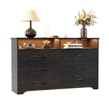 LIKIMIO 6 Drawer 59" Black Dresser with LED and Power Strip, Dressers & Chests of Drawers with Storage Cabinet for Bedroom LIKIMIO