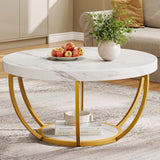 Tribesigns Modern Round Coffee Table, 2 Tier Coffee Table with Faux White Marble and Golden Metal Legs, Circle Center Table Tea Table Accent Furniture for Living Room, White and Gold Tribesigns