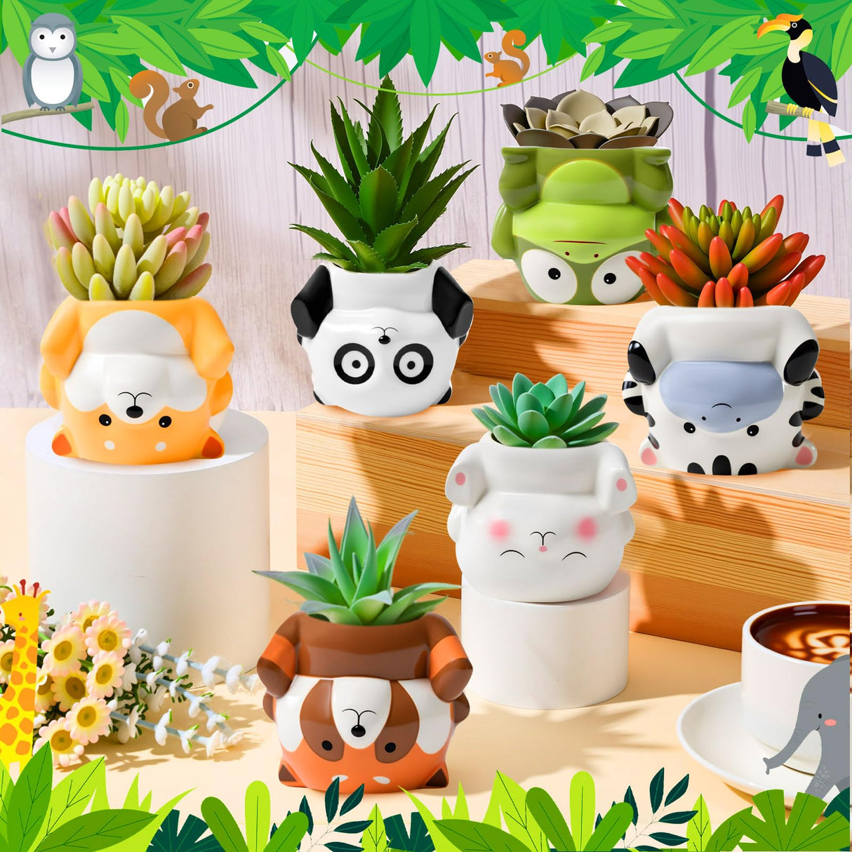 Chuangdi 6 Sets DIY Ceramic Succulent Pots Animal Ceramics to Paint Small Paint Your Own Ceramic Pots DIY Unpainted Planters with Drainage Hole Color Paints Paintbrushes Palettes for Craft Activity Chuangdi