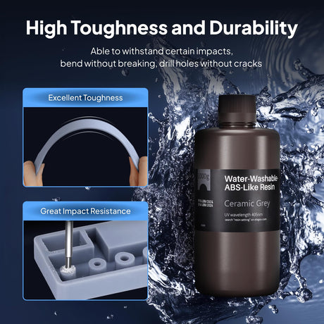ELEGOO Water Washable ABS-Like 3D Printer Resin Ceramic Grey 1000g, High Performance, Durable, Low Odor, 3D Resin for 405nm MSLA LCD DLP Resin 3D Printers ELEGOO