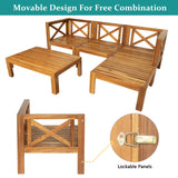YSWH 5-Piece Patio Acacia Wood Outdoor Furniture Sectional Conversation Sets Sofa Set with Slatted Tabletop Tea Table and X-Back Wood Frame, Removable Cushions YSWH