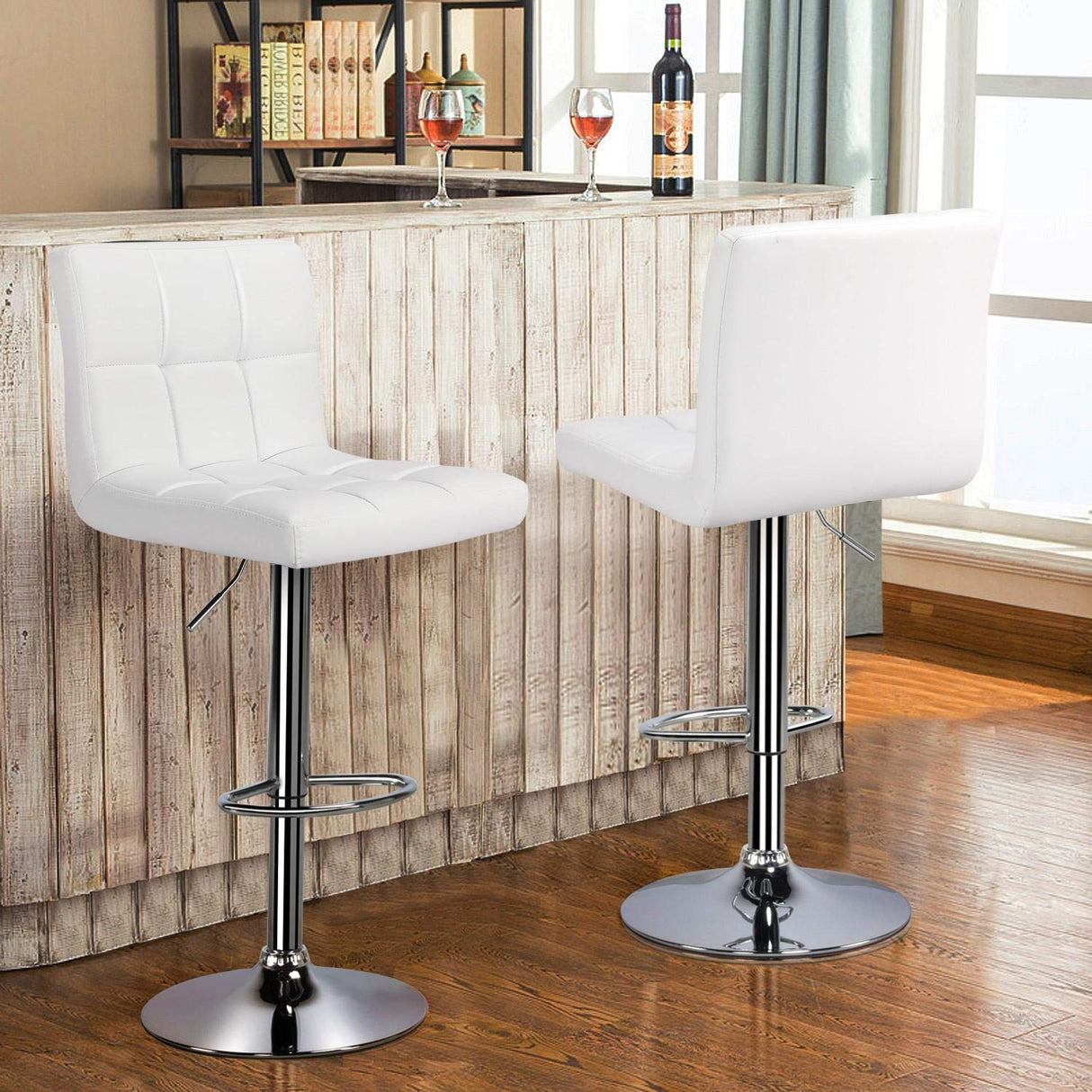 Yaheetech Bar Stools Set of 2, PU Leather Adjustable Swivel Barstools, Armless Hydraulic Kitchen Counter Bar Stool, Kitchen Island Chairs Set of 2, White Yaheetech
