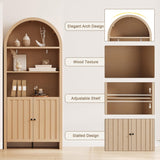ChooChoo Arched Bookcase with Doors, 3-Tier Farmhouse Bookcase with Adjustable Shelf, Tall Arched Bookshelf for Office, Living Room, Natural ChooChoo