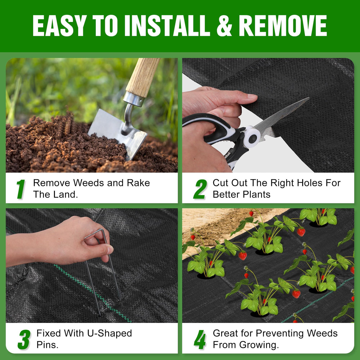 1.3FT x 50FT Weed Barrier Landscape Fabric Heavy Duty, 3.2oz Premium Gardening Weed Control Mat with 10 U-Shaped Securing Pegs, Ground Cover for Garden Beds, Farming, Underlayment, Commercial Driveway Kijamilee