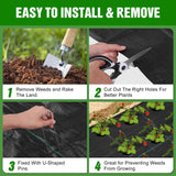 1.3FT x 50FT Weed Barrier Landscape Fabric Heavy Duty, 3.2oz Premium Gardening Weed Control Mat with 10 U-Shaped Securing Pegs, Ground Cover for Garden Beds, Farming, Underlayment, Commercial Driveway Kijamilee